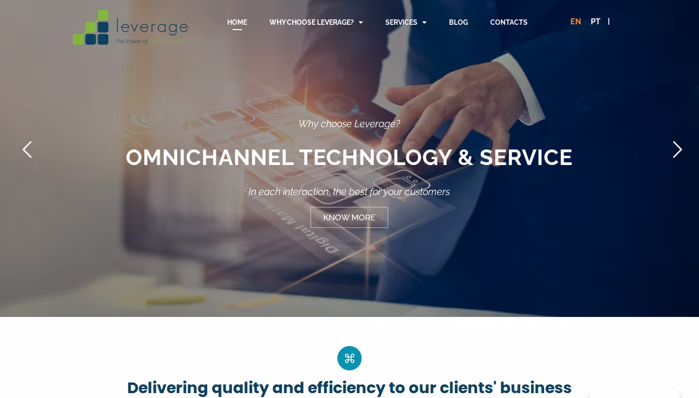 Leverage homepage screenshot