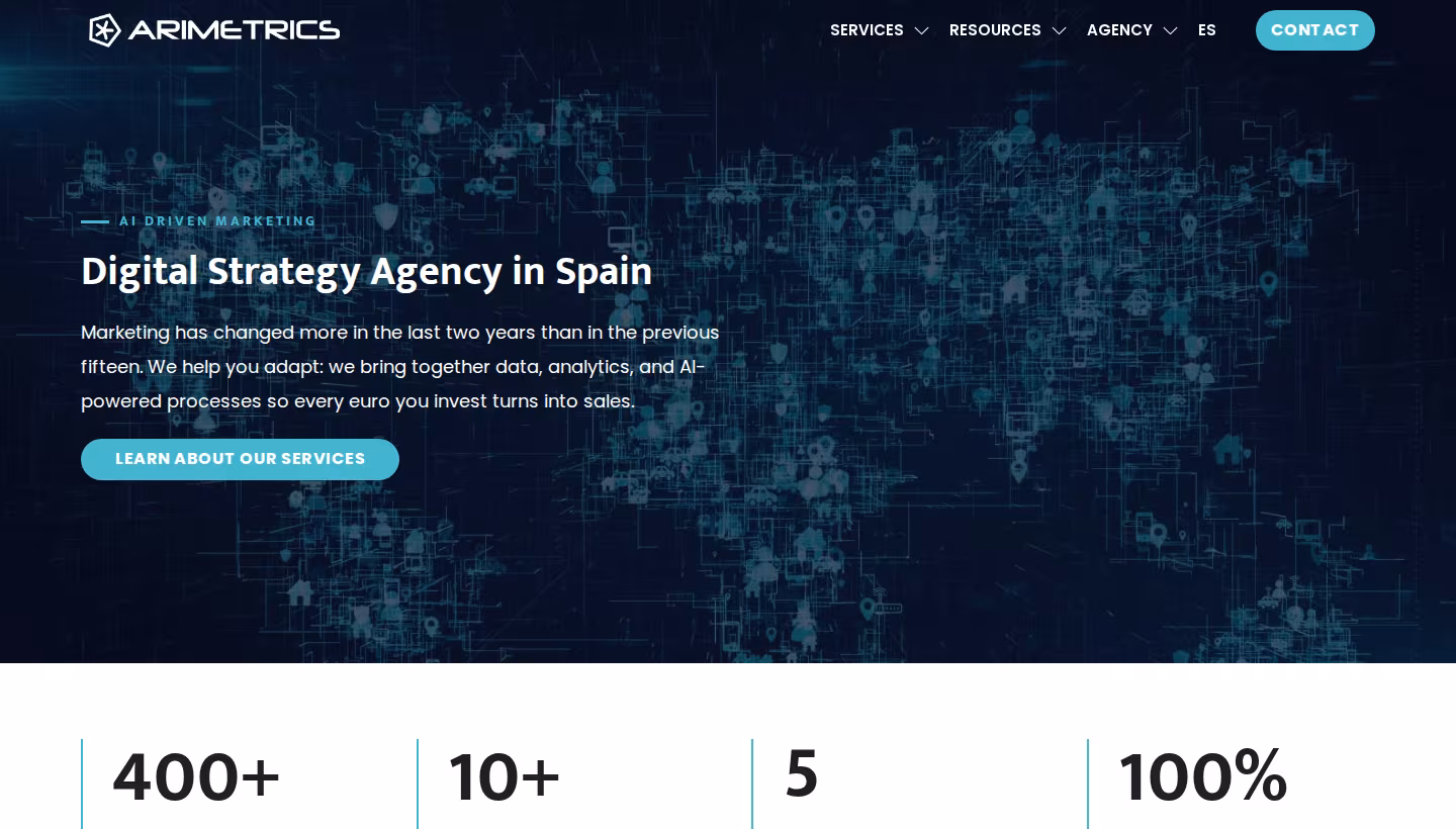 Arimetrics homepage screenshot