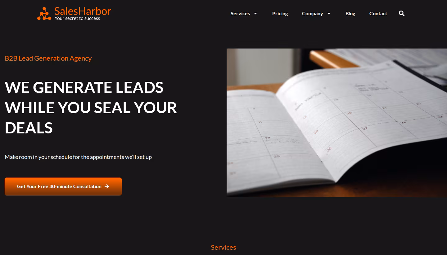 SalesHarbor homepage screenshot