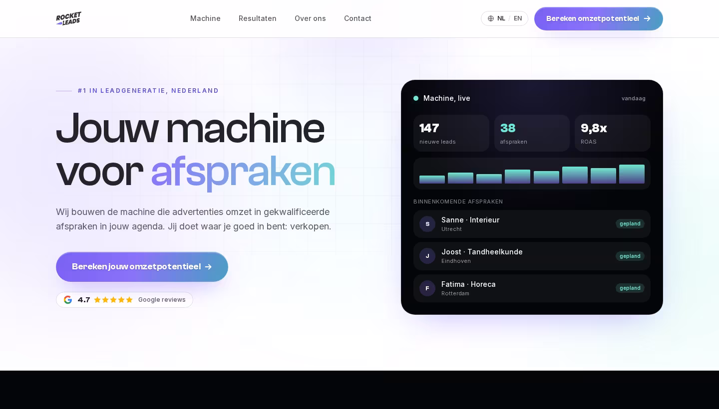 Rocket Leads homepage screenshot