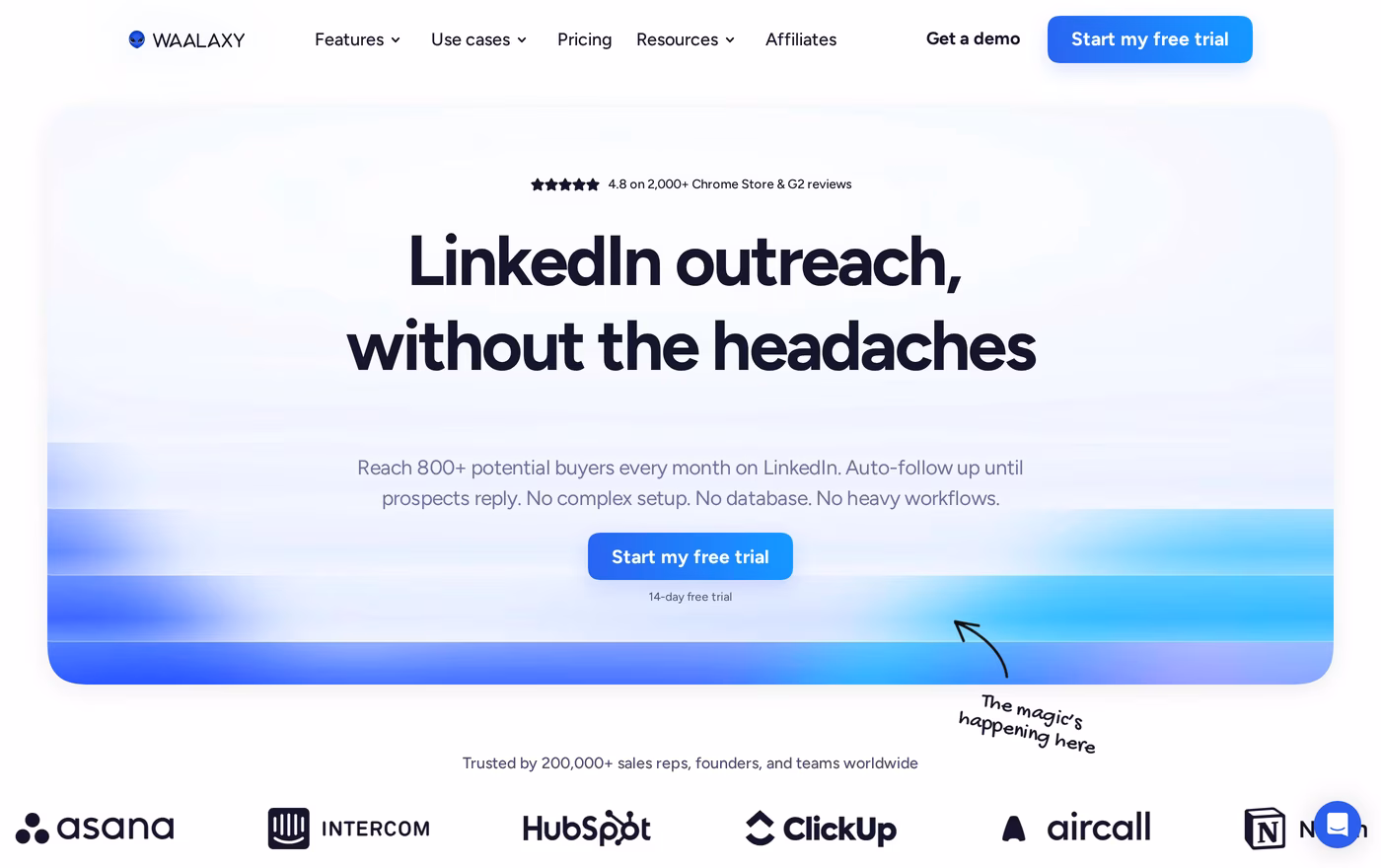 Waalaxy homepage for LinkedIn outreach automation