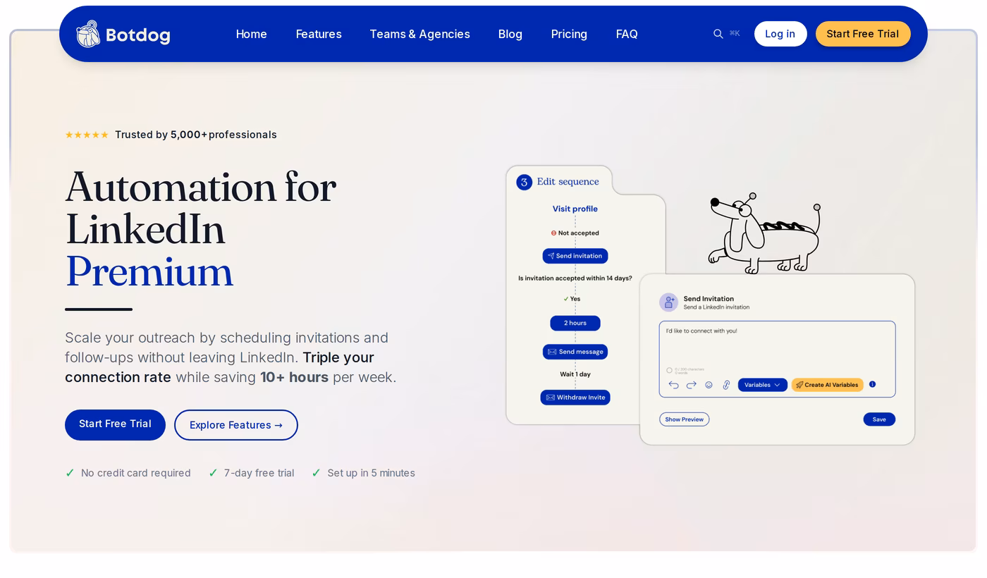 Botdog homepage hero showing Automation for LinkedIn Premium