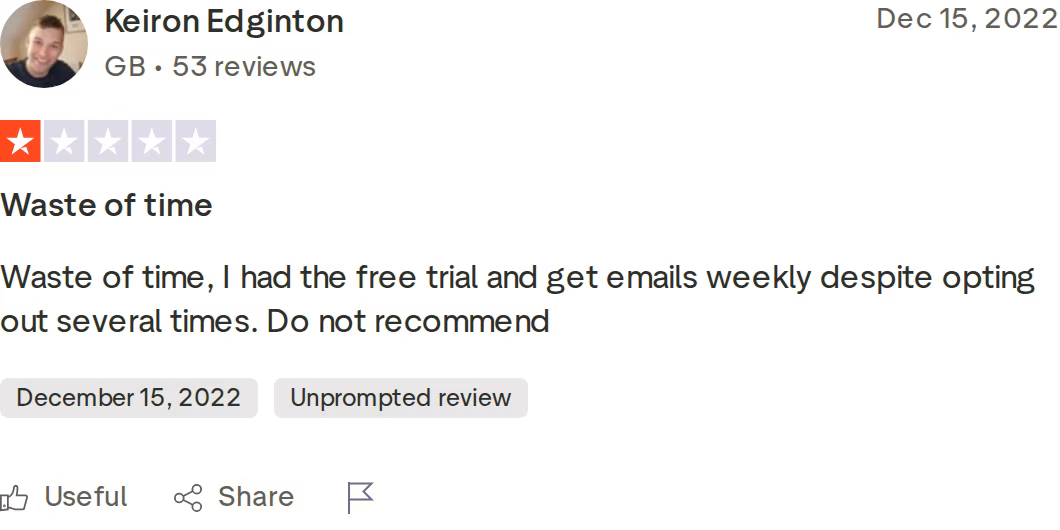 Skylead one-star Trustpilot review by Keiron Edginton dated December 15, 2022