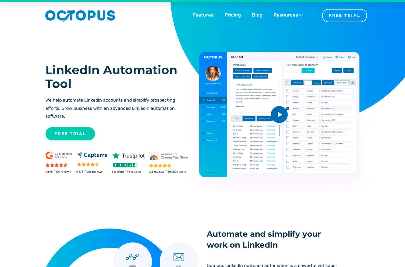 Octopus CRM homepage headline: LinkedIn Automation Tool