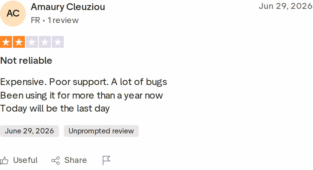 La Growth Machine 2-star Trustpilot review by Amaury Cleuziou, June 2026