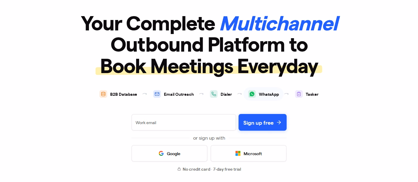 Saleshandy homepage describing itself as a complete multichannel outbound platform
