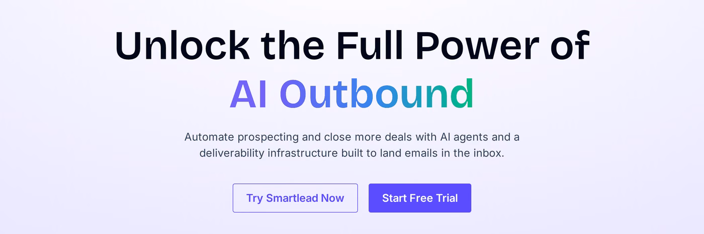 Smartlead homepage hero promoting AI outbound and deliverability infrastructure