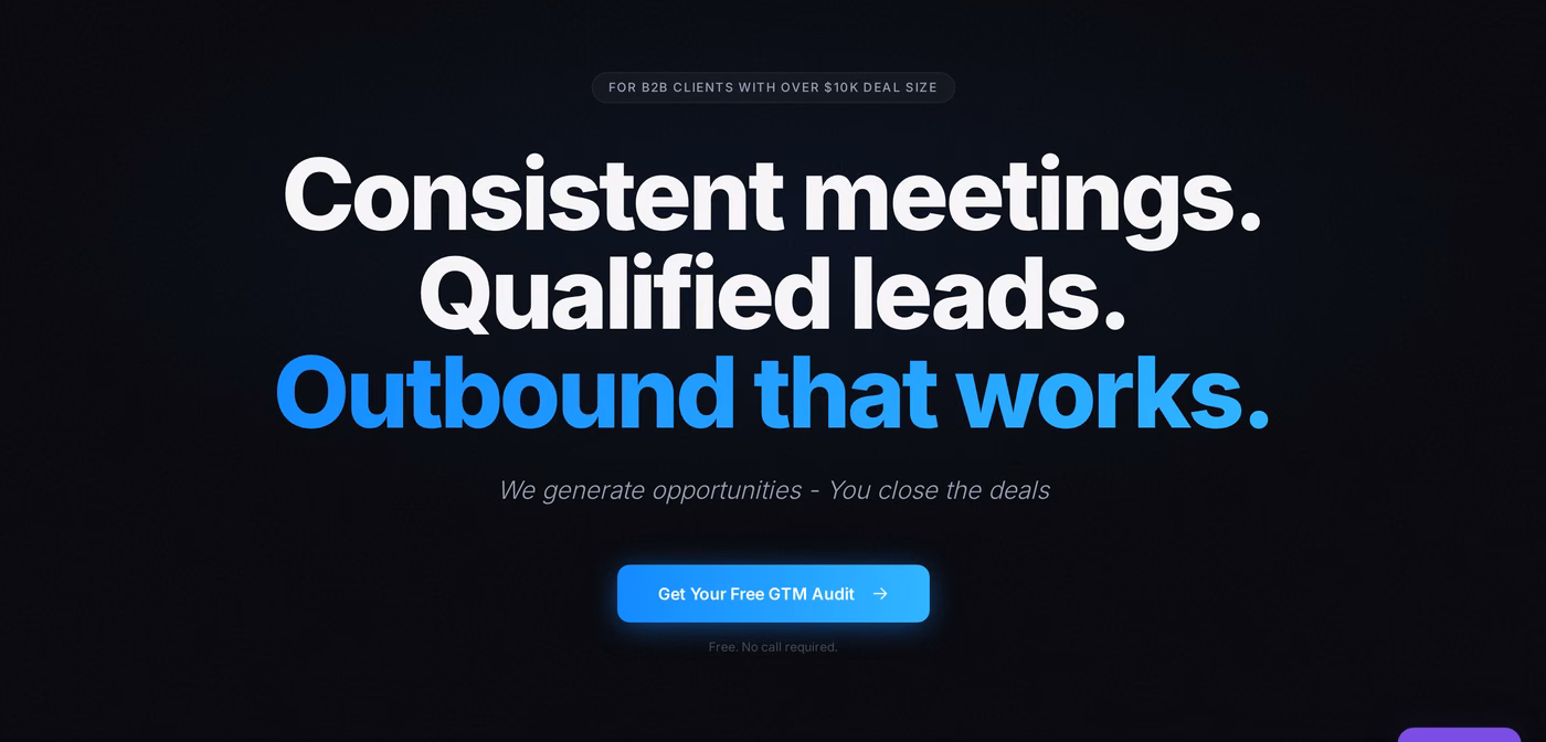 Outbound Pros homepage promising consistent meetings and qualified leads for B2B clients