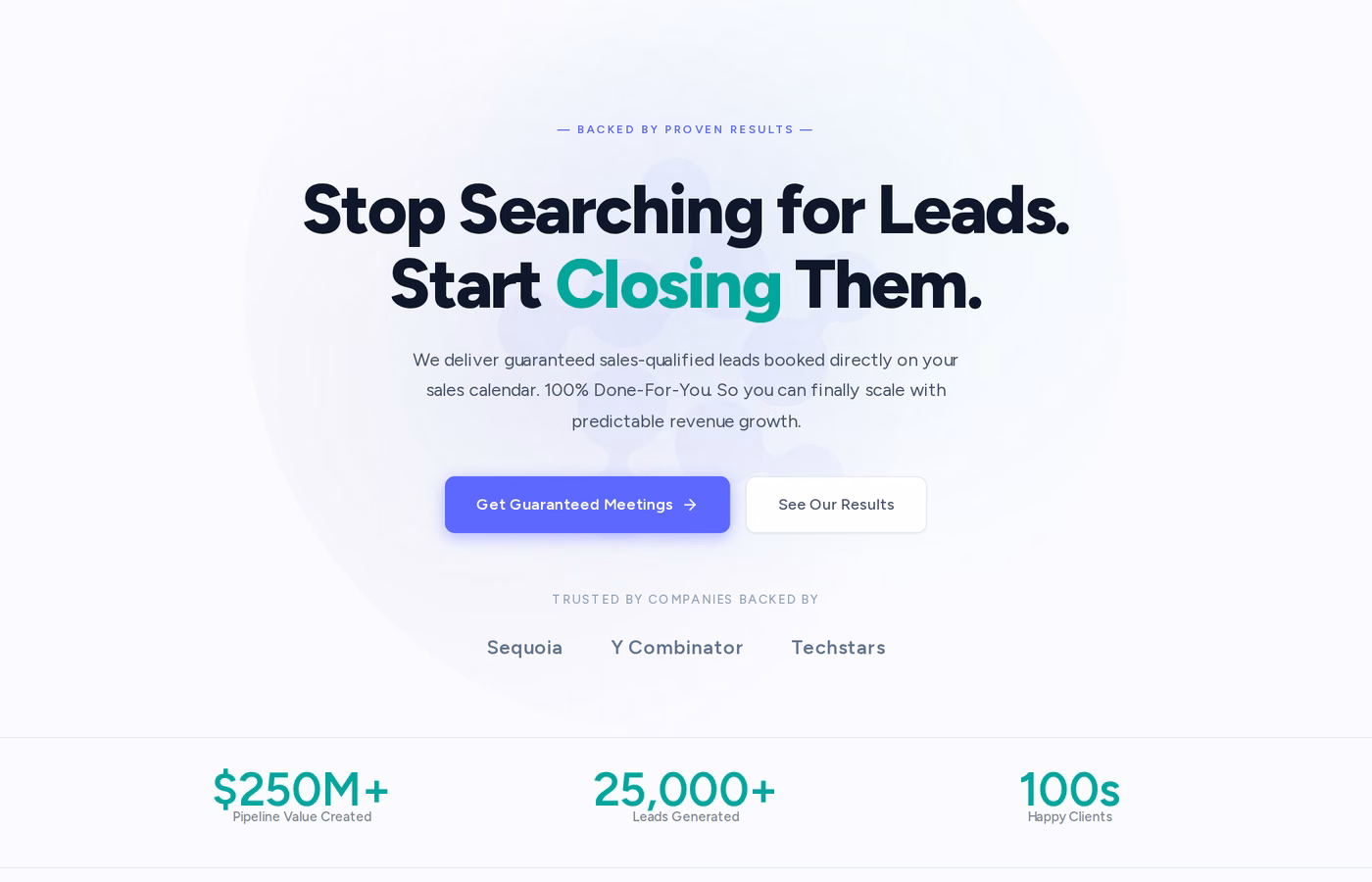 SocialBloom homepage hero reporting $250M+ in pipeline value created and 25,000+ leads generated