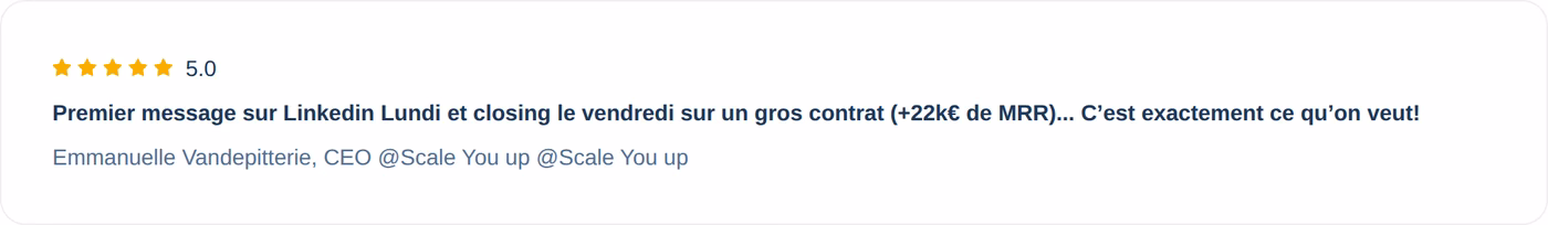 Five-star Leadix review on lemlist from the CEO of Scale You Up reporting a contract above 22k euro MRR