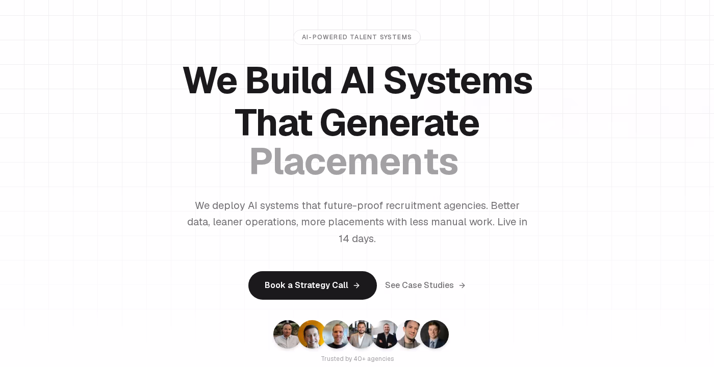 Automindz Solutions homepage hero stating they deploy AI systems for recruitment agencies live in 14 days, captured September 2026