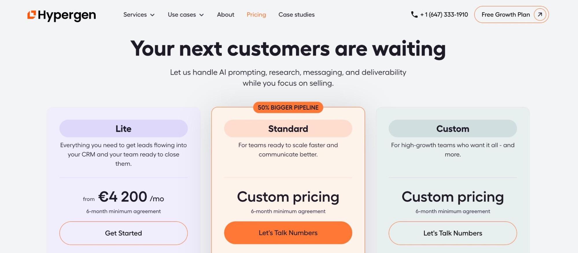 Hypergen pricing model screenshot