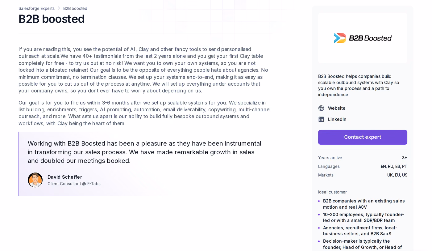B2B Boosted profile page in the Salesforge Forge Expert directory