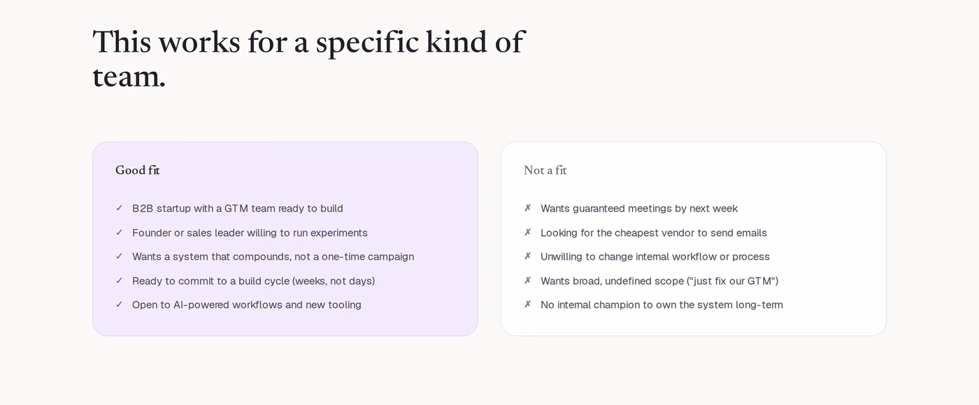 Zevenue's published good fit and not a fit lists for prospective clients