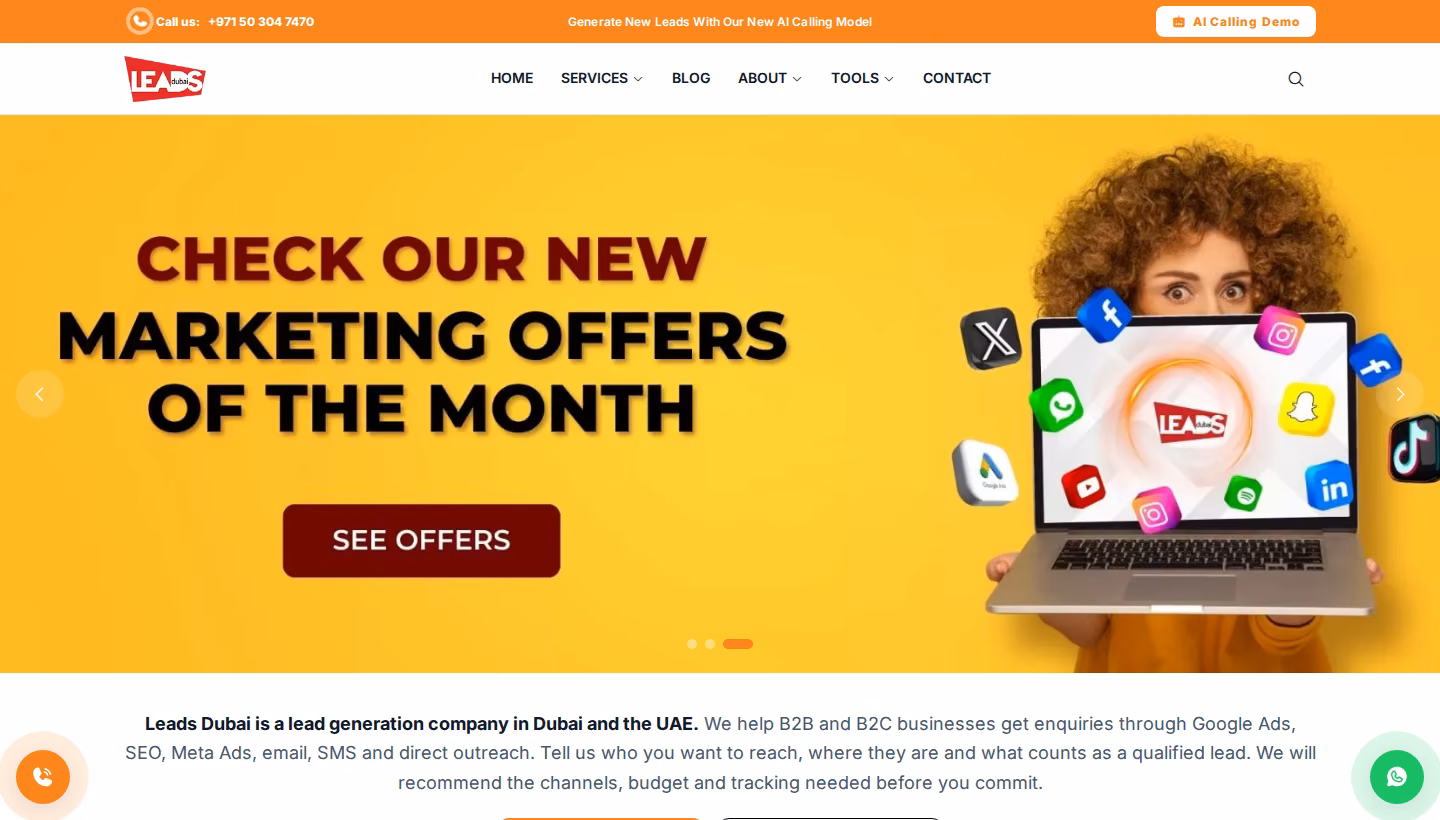 Leads Dubai homepage screenshot