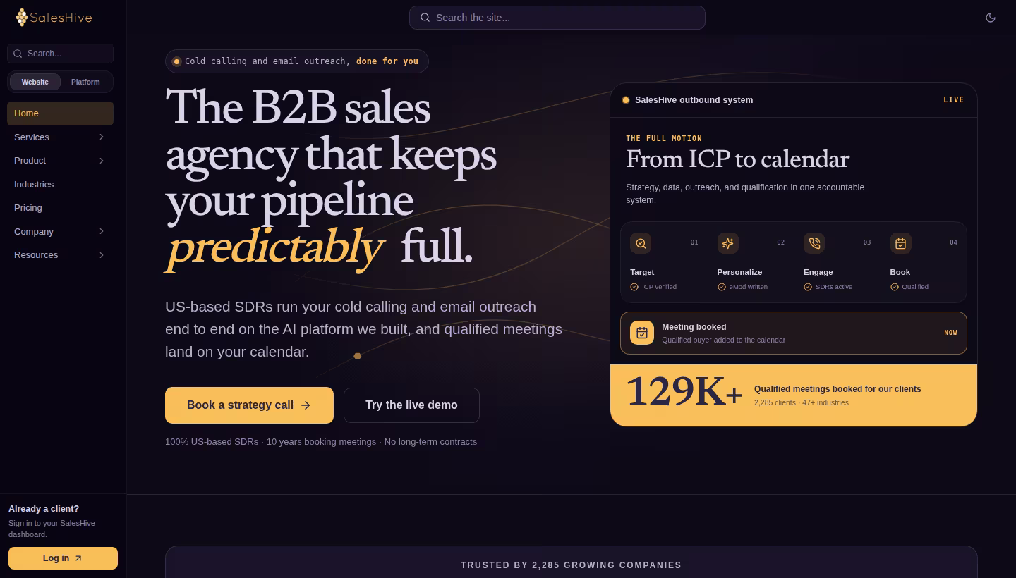 SalesHive homepage screenshot