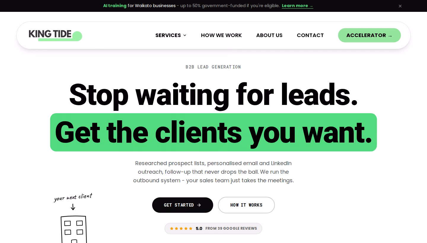 King Tide Marketing homepage screenshot
