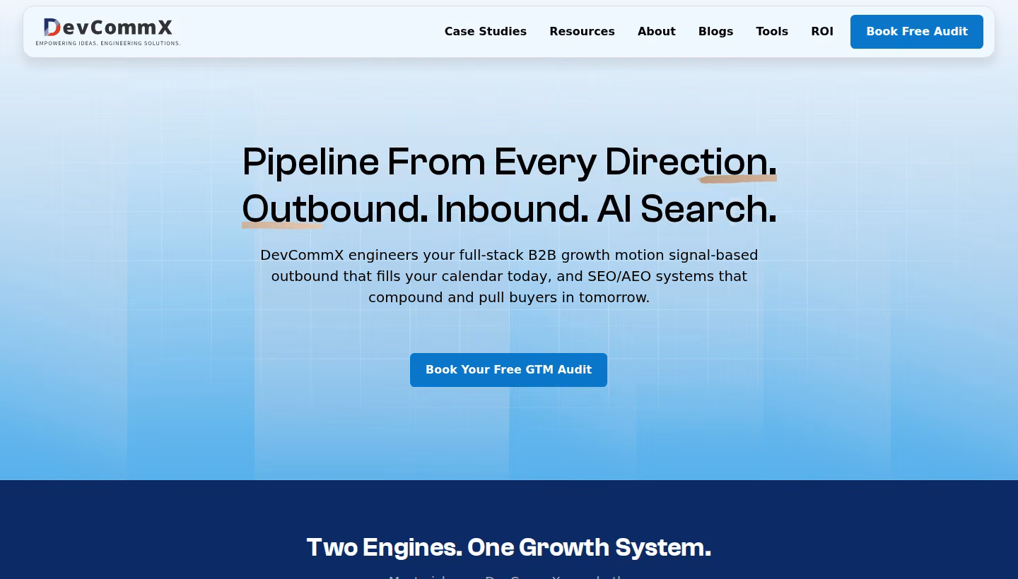 DevCommX homepage screenshot
