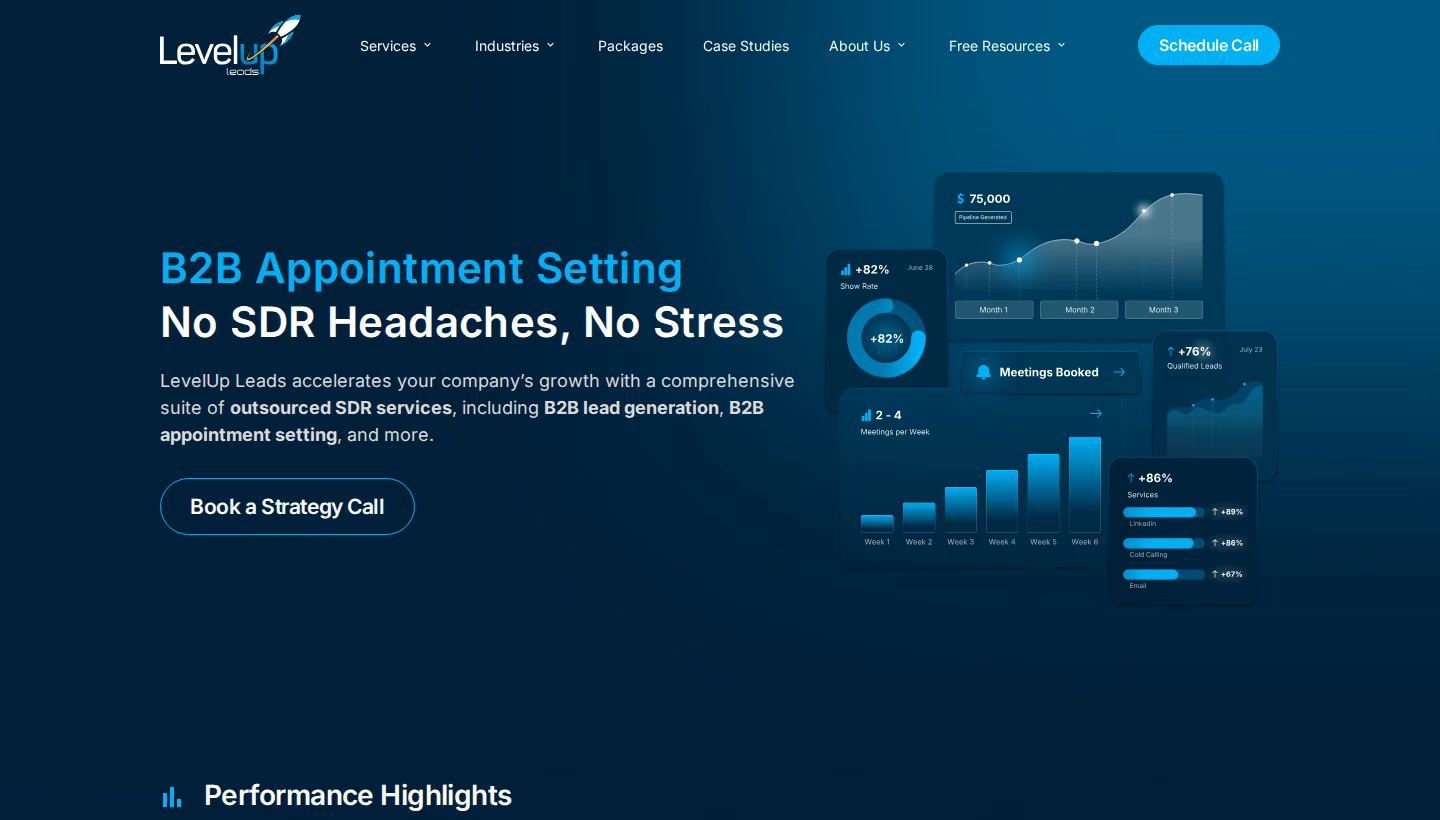 LevelUp Leads homepage screenshot