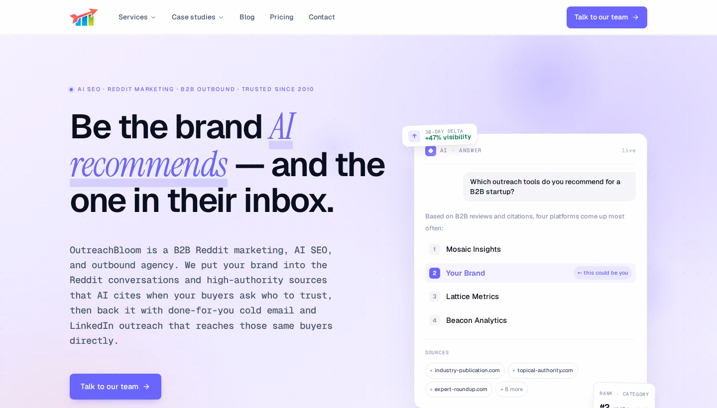 OutreachBloom homepage screenshot