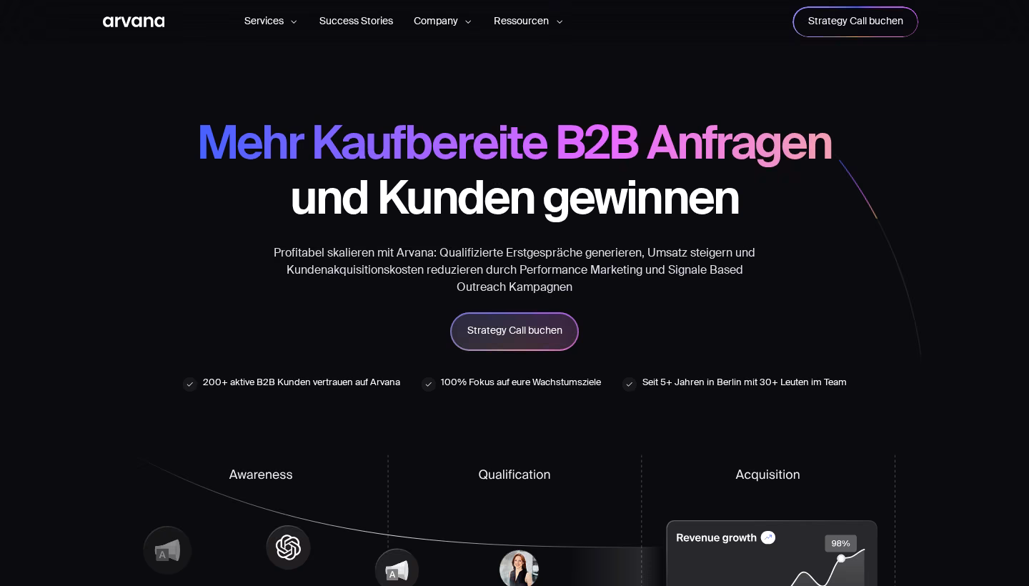 Arvana homepage screenshot