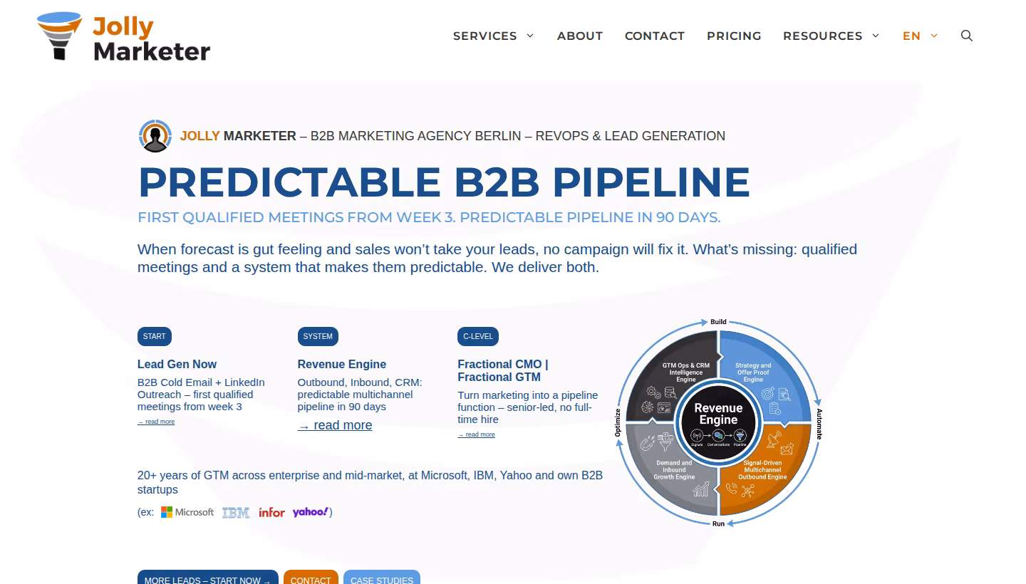 Jolly Marketer homepage screenshot