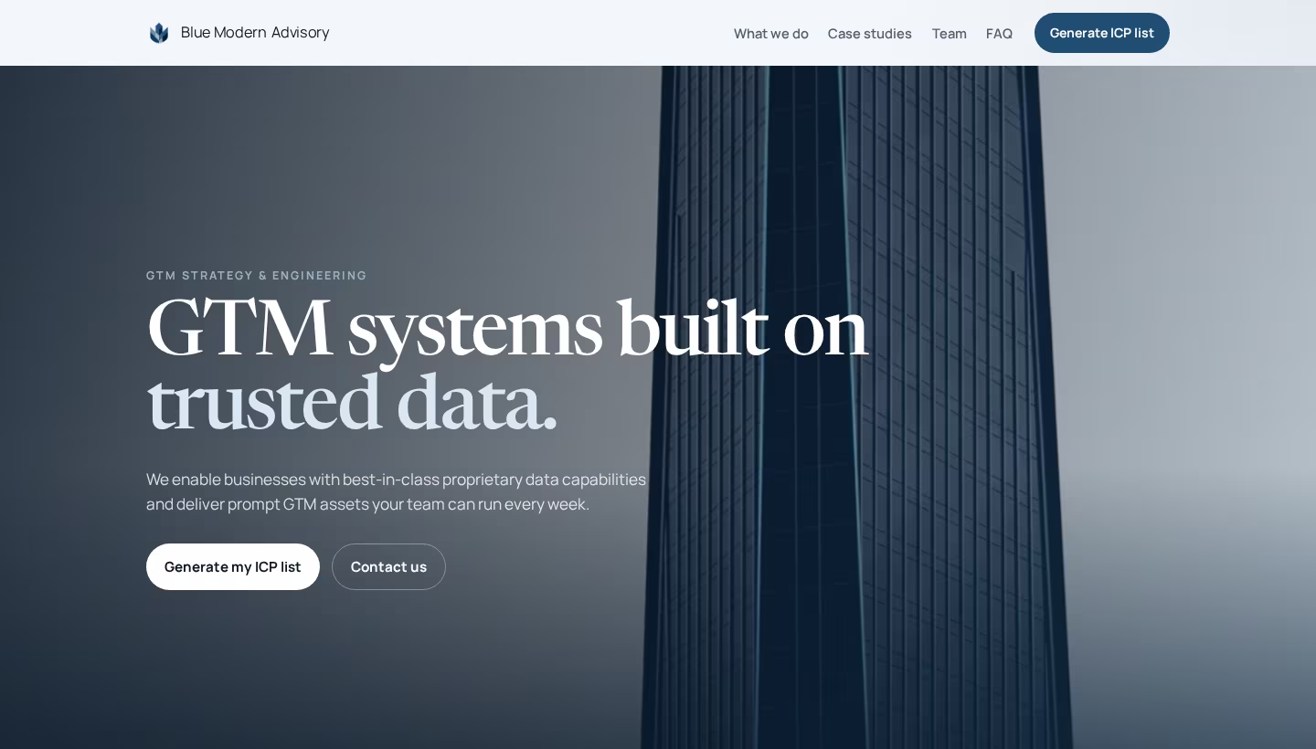 Blue Modern Advisory homepage screenshot