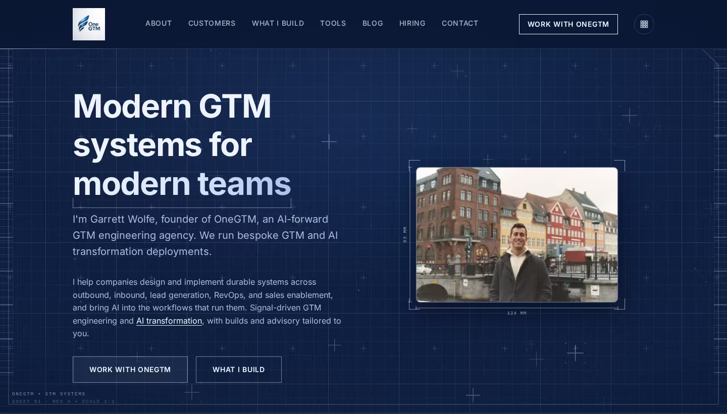 OneGTM homepage screenshot