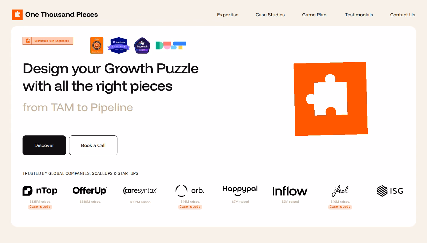 One Thousand Pieces homepage screenshot