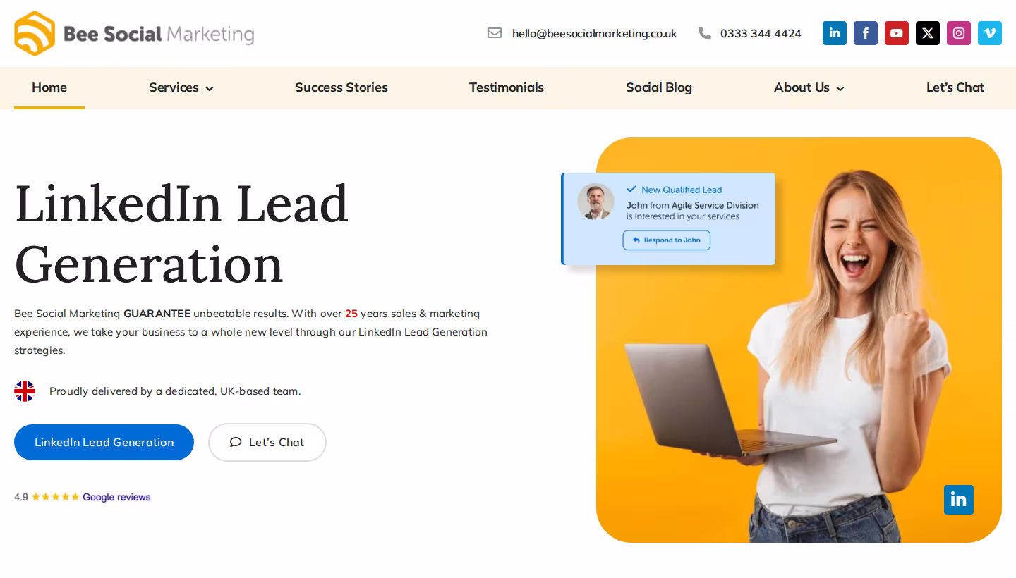 Bee Social Marketing homepage screenshot