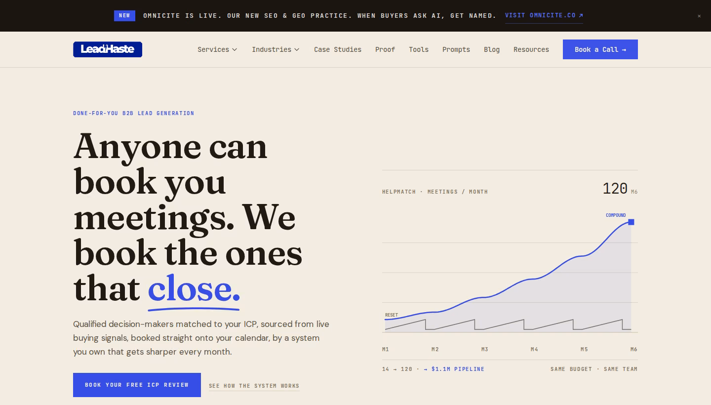 LeadHaste homepage screenshot