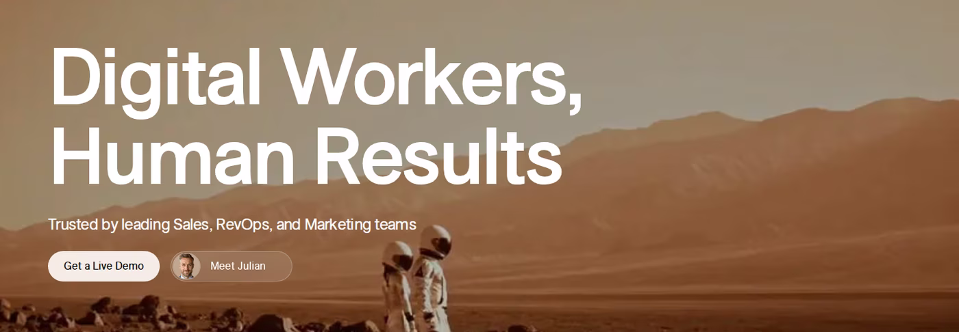 11x.ai homepage hero reading Digital Workers, Human Results, with a Get a Live Demo button