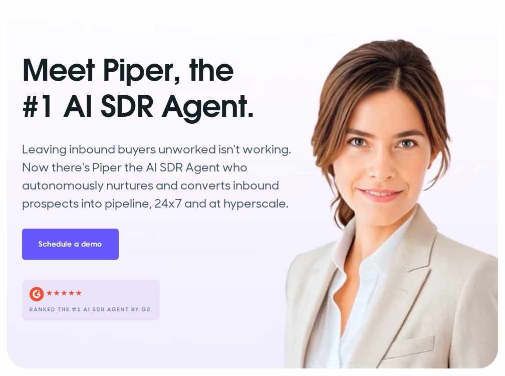 Qualified's Piper page hero reading Meet Piper, the #1 AI SDR Agent, with a Schedule a demo button