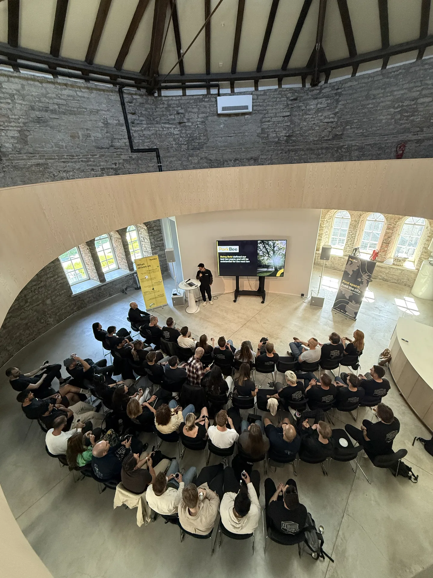 A ParkBee session inside the circular Courtyard Tower, a converted nineteenth-century gas holder