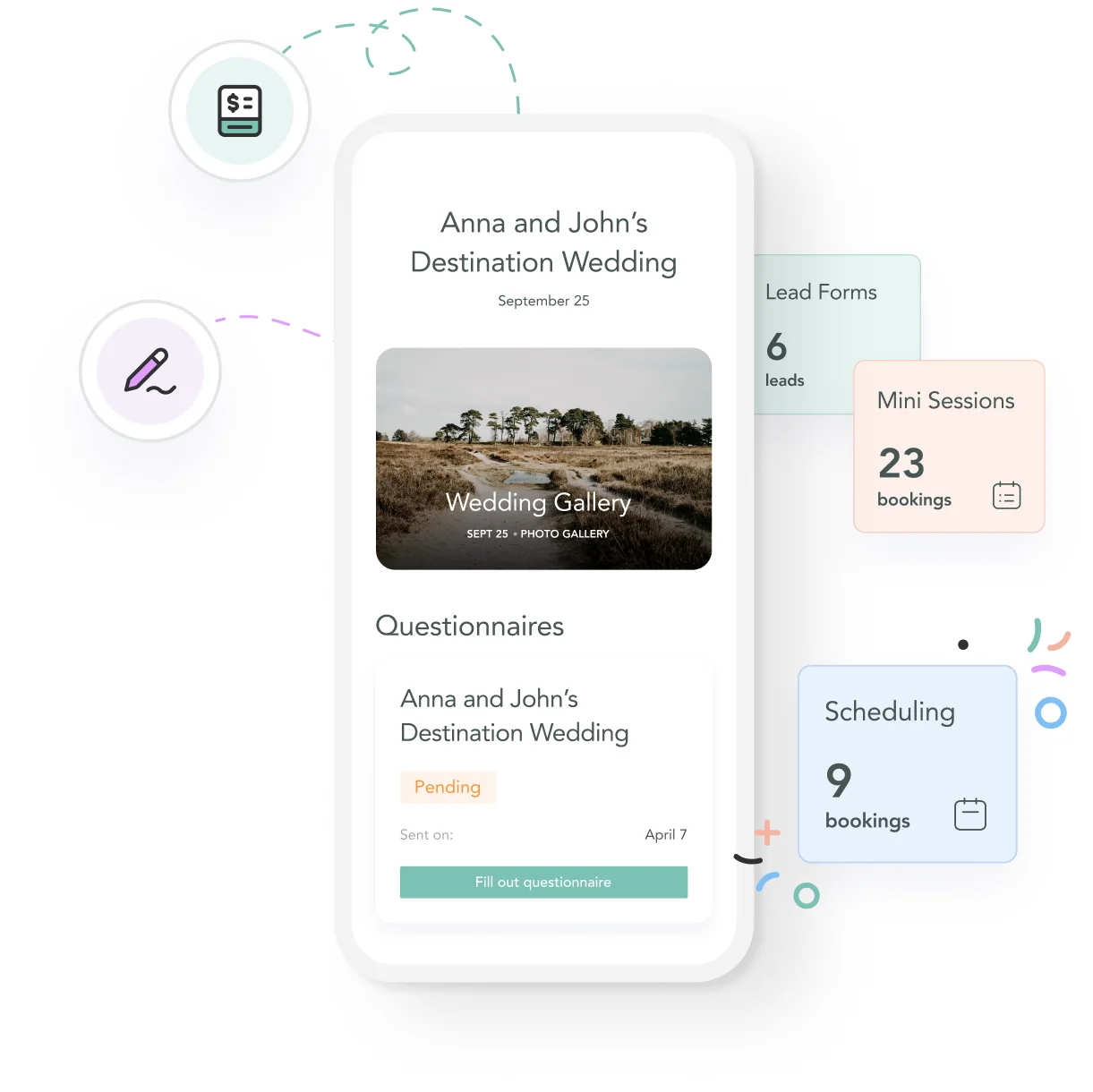 CloudSpot dashboard with lead forms, mini sessions, scheduling and questionnaires