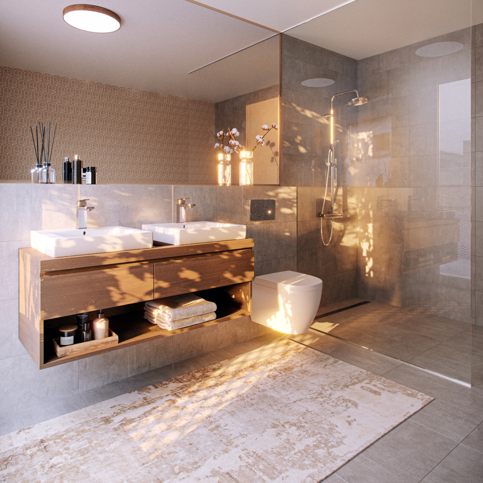 Badezimmer Innenvisualisierung aus einem der Apartments sphere – New Habit