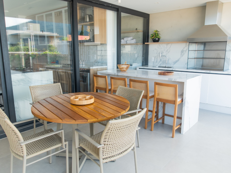 tables outside backyard sliding door dirty kitchen modern filipino home