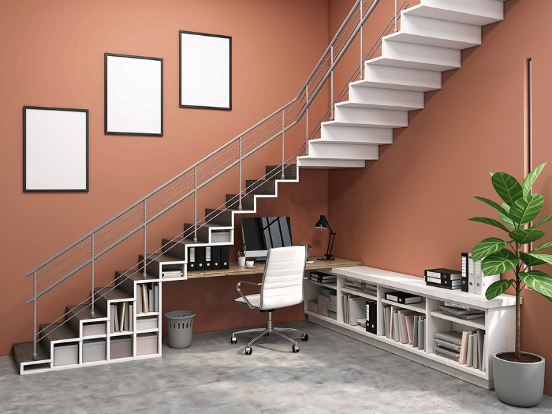 office beside stairs design on a 150 sqm house wfh office design ideas