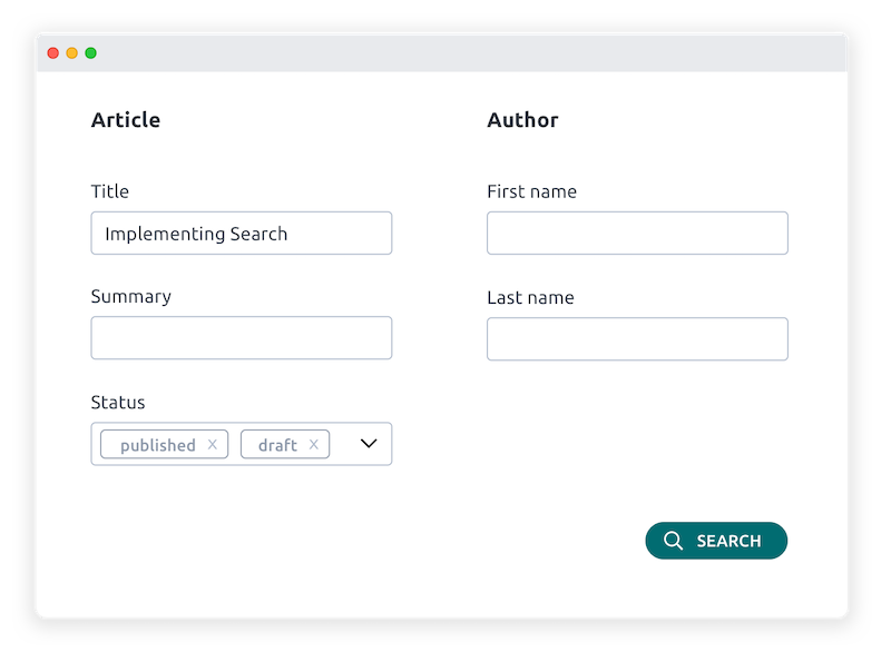 A wireframe displaying a filter form