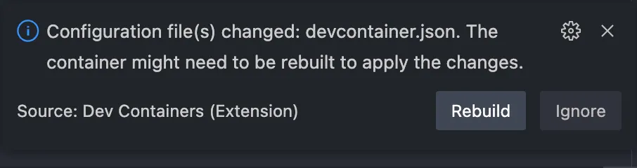 VS Code notification saying that a rebuild is necessary