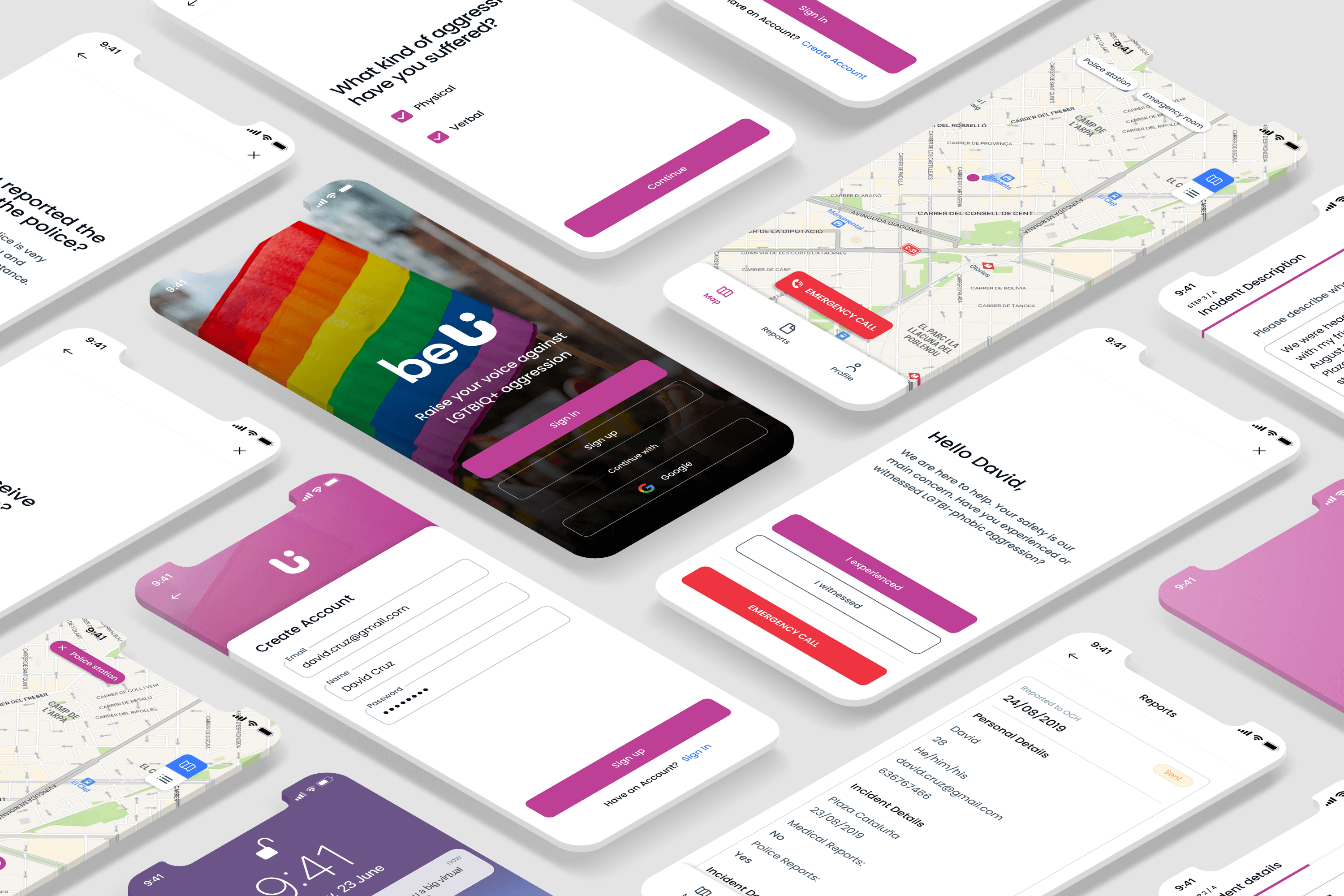 BE U project mockup screens