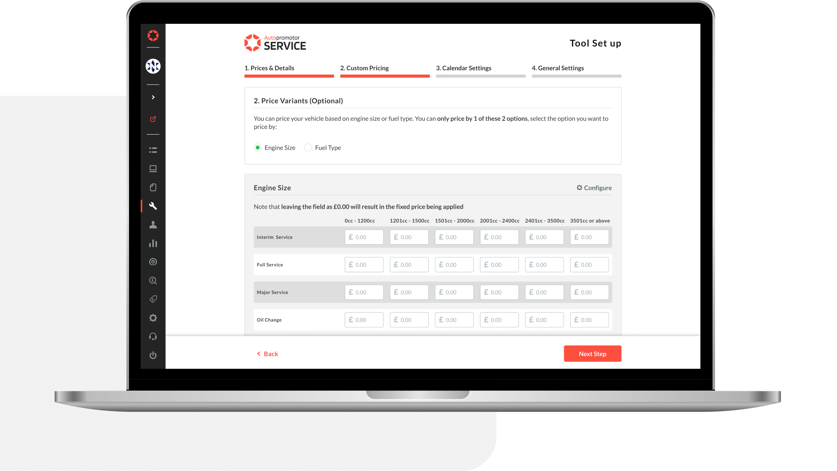 Autopromotor Service Step 2 mockup