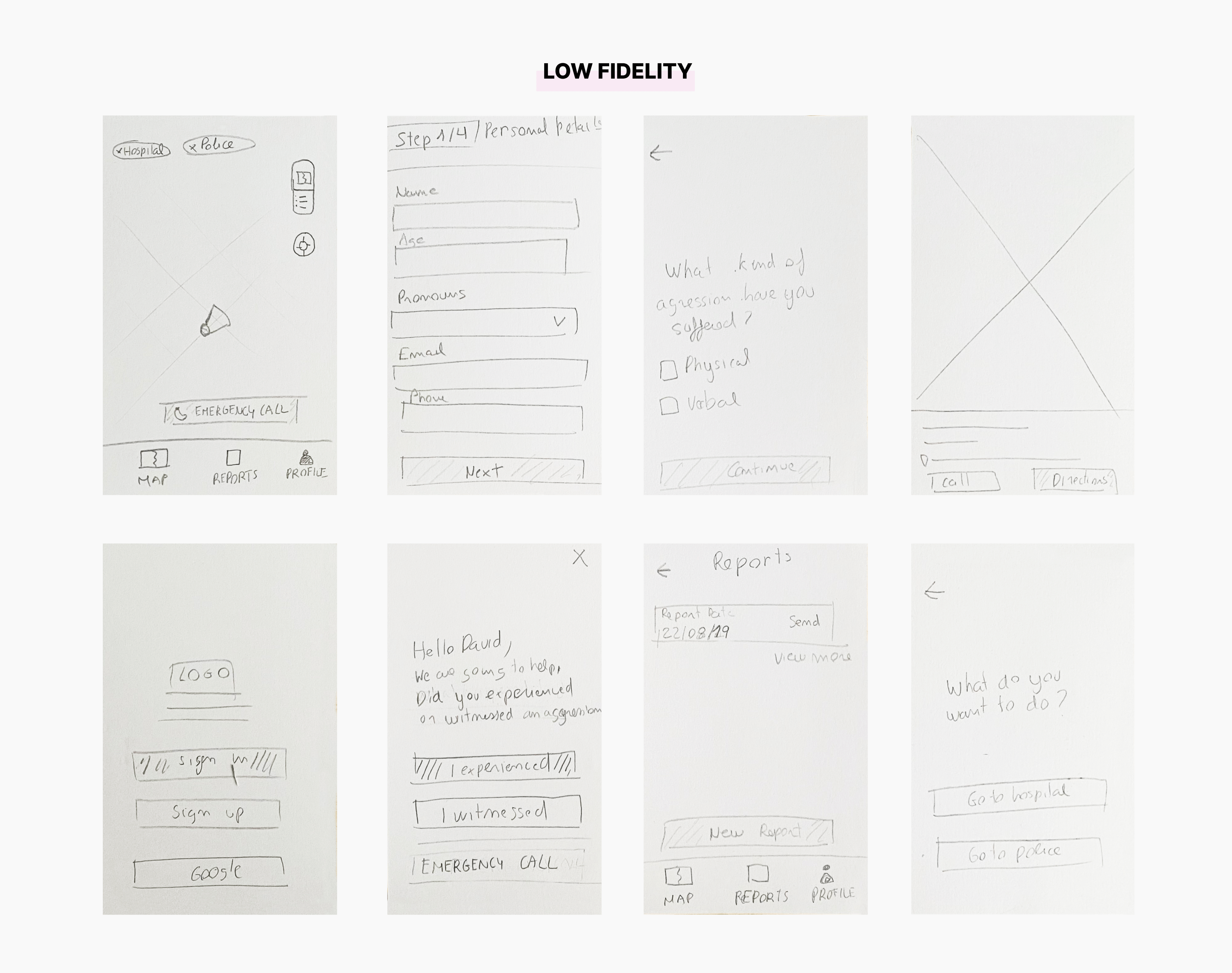 BE U Low fidelity screens