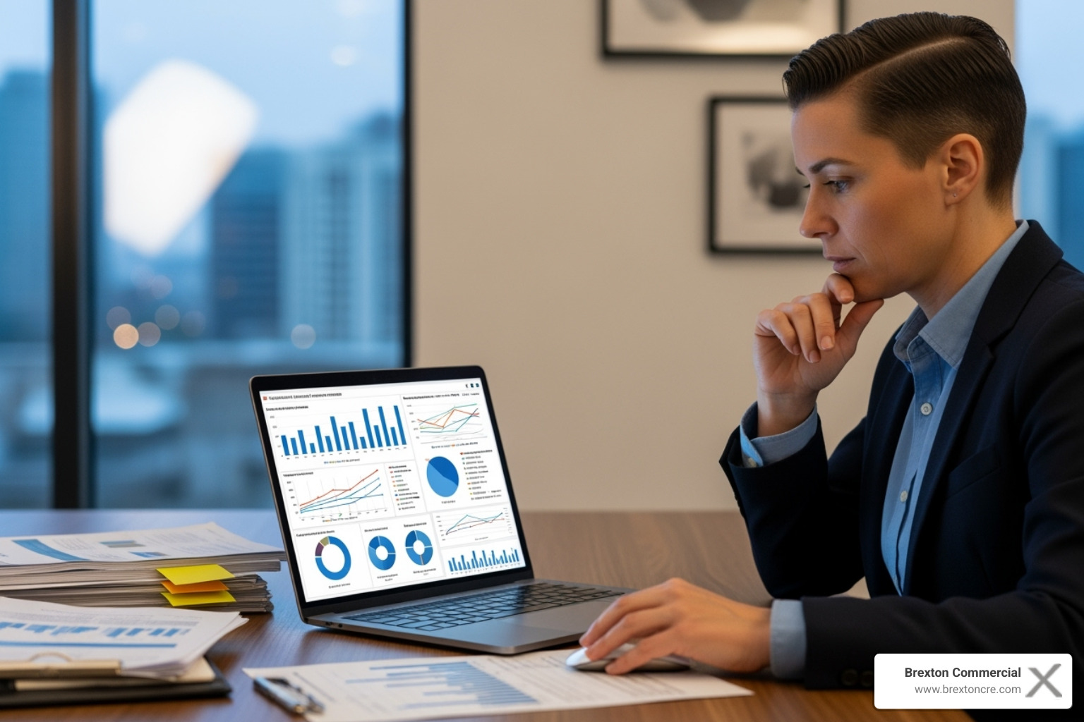 A person reviewing financial reports for a property with a laptop showing charts. - Real estate investment advice