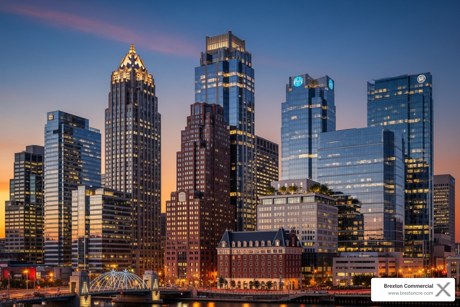 modern city skyline featuring diverse commercial buildings in the Mid-Atlantic region - commercial real estate brokerages