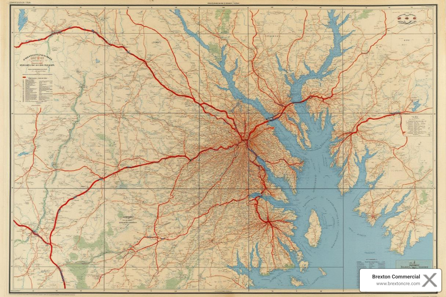 map highlighting key industrial corridors in Washington D.C., Maryland, and Virginia - industrial property for sale washington dc