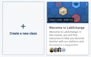 A screenshot of the "Create a new class" button on LabXchange.