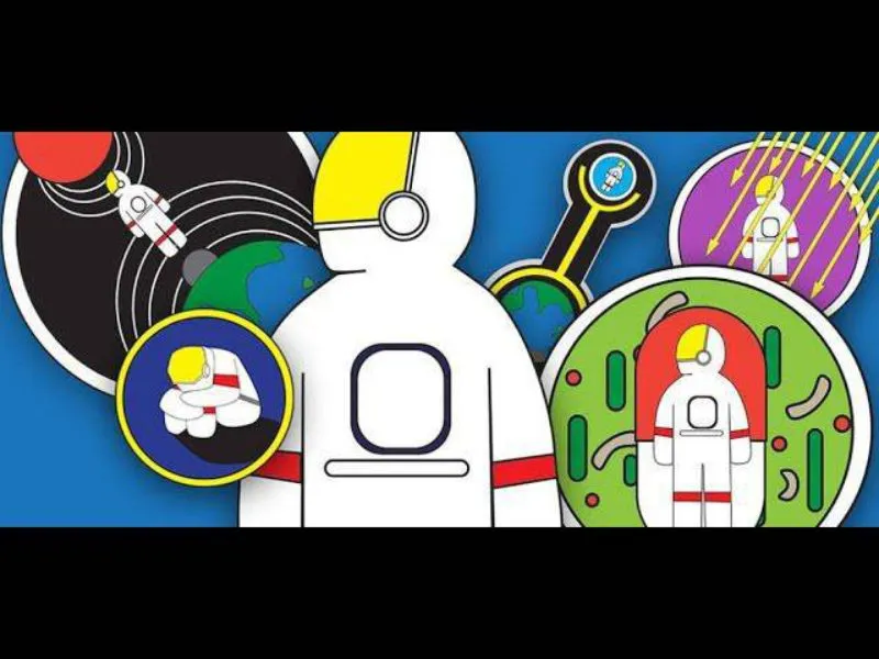 An illustration of astronauts in various colorful circles.