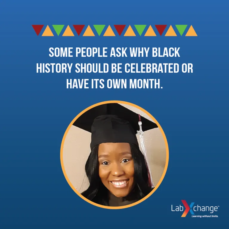 A picture of Ginger Jeffrey. Above the picture is the text: "Some people ask why black history should be celebrated or have its own month."