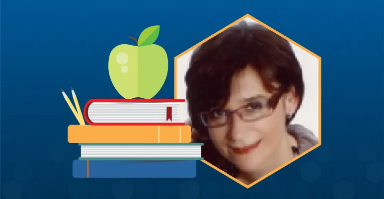 Photo of Iwona Płusa, a woman with small, rectangular glasses and short, brown hair. Beside the image of Iwona is an illustration of four books stacked on top of each other, with a green apple placed on top and two pencils resting on the side of the books.|Several groups of science educators sit around tables and complete training tasks at WCIES.|A photo of the outside of the Warsaw Centre for Socio-Educational Innovation and Training. The two-story building has a flat roof, many windows along its side second level, and is off-white colored. Along the first level are colorful works presumably made by students.